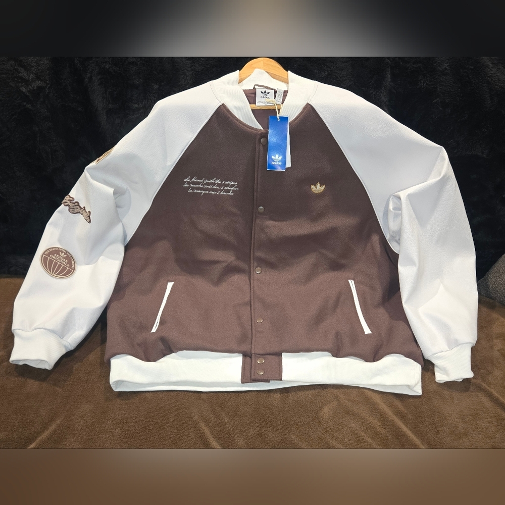 NWT- Adidas Men's Varsity Jacket- Brown/ White Size XXL and Sweatpants Size XXL
